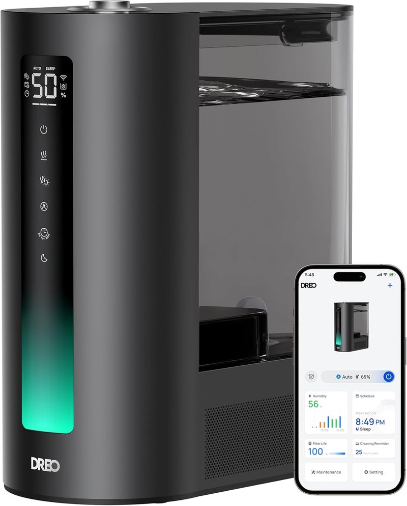 Dreo 6L Humidifiers for Bedroom, Smart Warm & Cool Mist for Large Room, 60Hr Quiet Runtime for Baby, Plant, Humidity Sensor, Indicator Light, 12H Timer, Google/Alexa, Black - Image 1